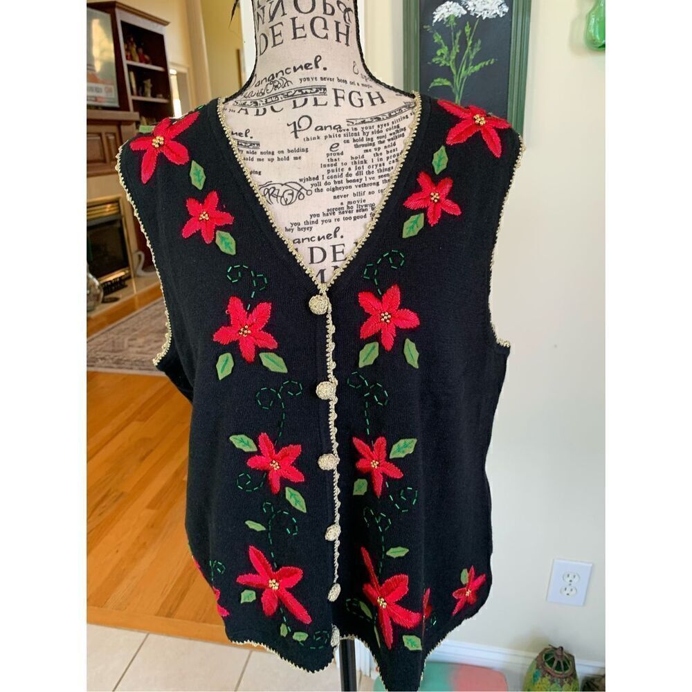 Vintage poinsettia Christmas Vest